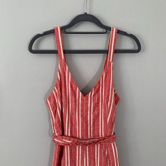 Anthropologie ett:twa red white striped gauzy crop length cotton blend jumpsuit - Picture 3 of 12